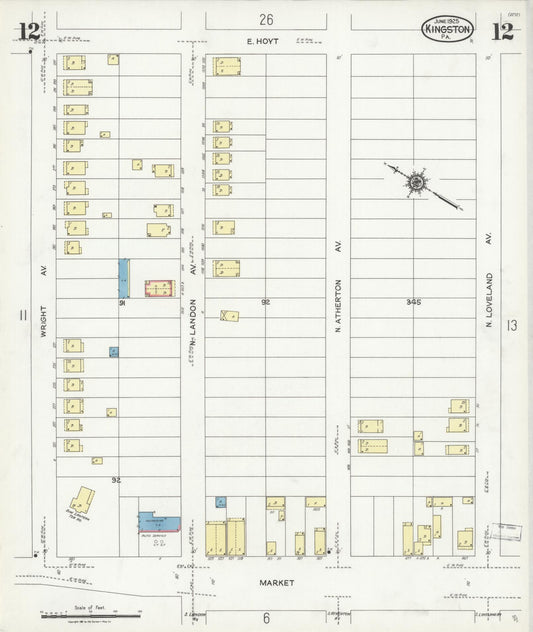 Sanborn Fire Insurance Map from Kingston, Luzerne County, Pennsylvania (1925), Sheet #0012 - Historic Sanborn Fire Insurance Map Print, vintage old map wall art, antique decor, genealogy gift, Pennsylvania Pennsylvania map