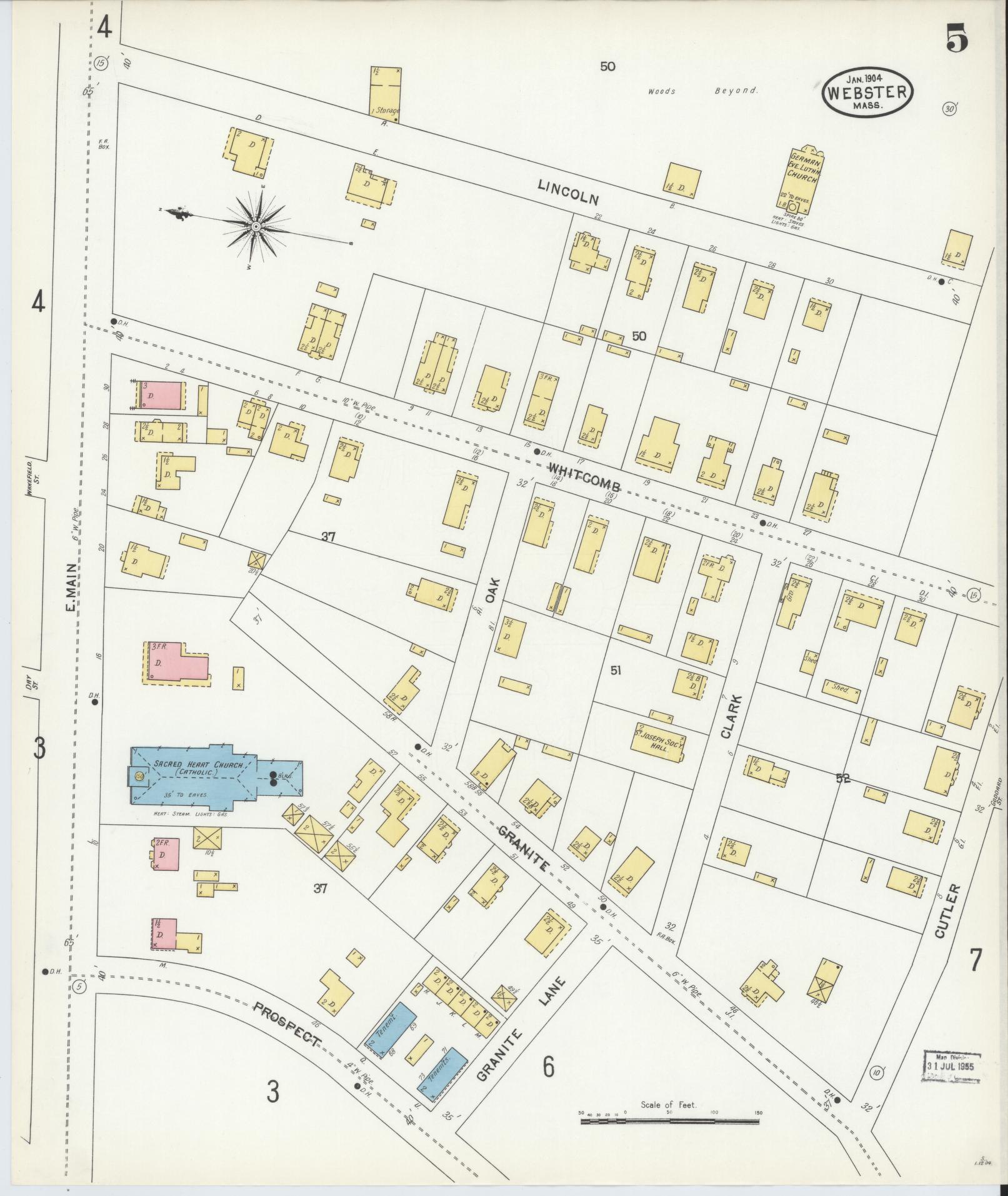 Sanborn Fire Insurance Map from Webster, Worcester County, Massachusetts (1904), Sheet #0005 - Complete Map Set gallery image, historic Sanborn map, vintage wall art, Massachusetts Massachusetts
