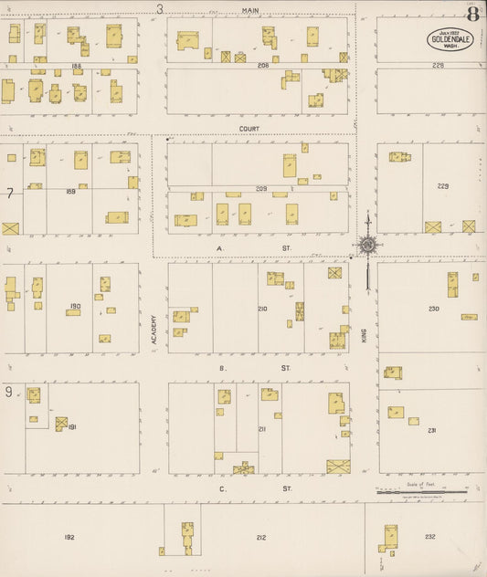 Sanborn Fire Insurance Map from Goldendale, Klickitat County, Washington (1922), Sheet #0008 - Historic Sanborn Fire Insurance Map Print, vintage old map wall art, antique decor, genealogy gift, Washington Washington map