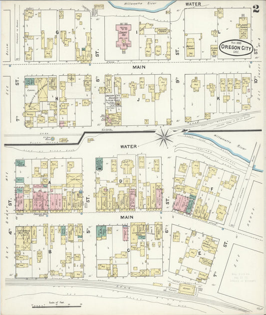 Sanborn Fire Insurance Map from Oregon City, Clackamas County, Oregon (1890), Sheet #0002 - Historic Sanborn Fire Insurance Map Print, vintage old map wall art, antique decor, genealogy gift, Oregon Oregon map