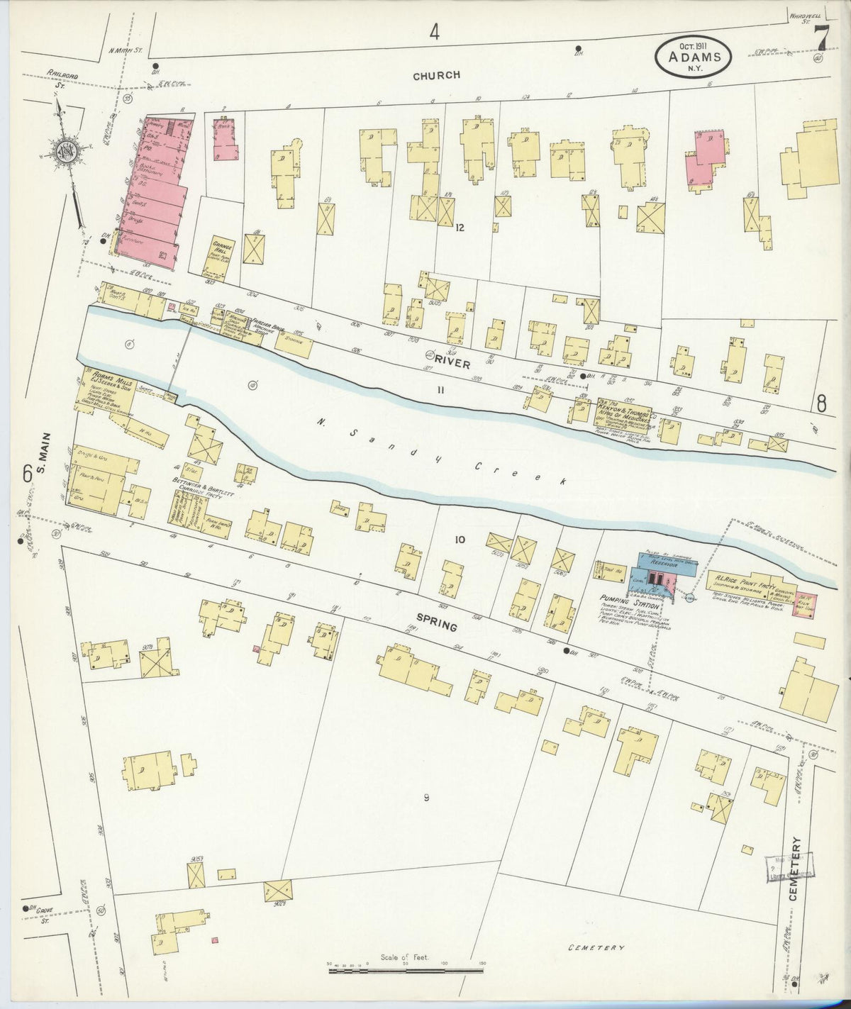 Sanborn Fire Insurance Map from Adams, Jefferson County, New York (1911), Sheet #0007 - Historic Sanborn Fire Insurance Map Print, vintage old map wall art, antique decor, genealogy gift, New York New York map