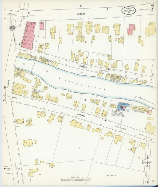 Sanborn Fire Insurance Map from Adams, Jefferson County, New York (1911), Sheet #0007 - Historic Sanborn Fire Insurance Map Print, vintage old map wall art, antique decor, genealogy gift, New York New York map