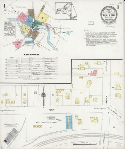 Sanborn Fire Insurance Map from Pulaski, Oswego County, New York (1925), Sheet #0001 - Historic Sanborn Fire Insurance Map Print, vintage old map wall art, antique decor, genealogy gift, New York New York map