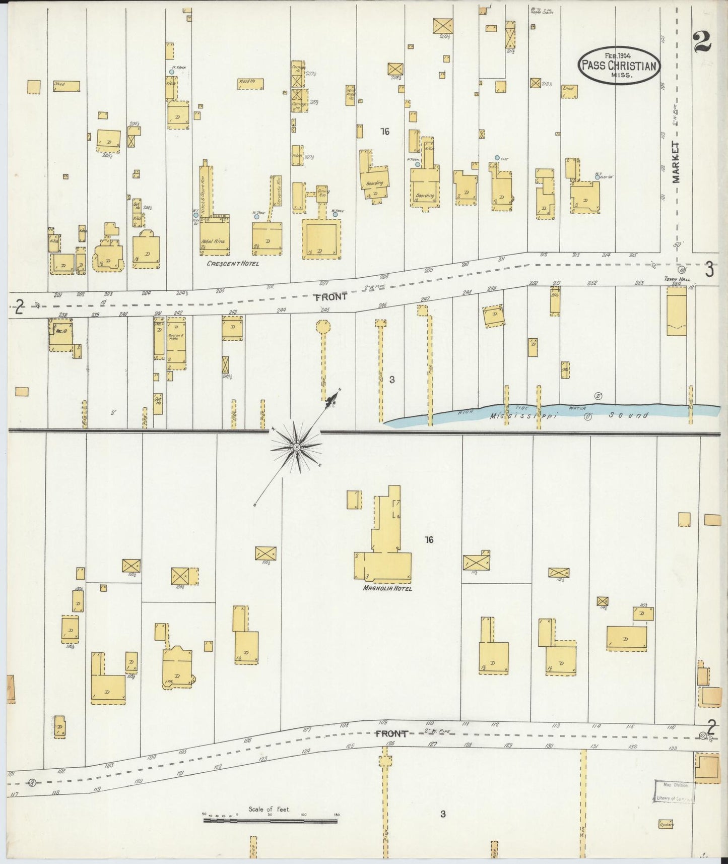 Sanborn Fire Insurance Map from Pass Christian, Harrison County, Mississippi (1904), Sheet #0002 - Complete Map Set gallery image, historic Sanborn map, vintage wall art, Mississippi Mississippi