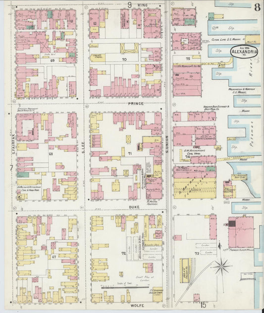 Sanborn Fire Insurance Map from Alexandria, Independent Cities, Virginia (1891), Sheet #0008 - Historic Sanborn Fire Insurance Map Print, vintage old map wall art, antique decor, genealogy gift, Virginia Virginia map