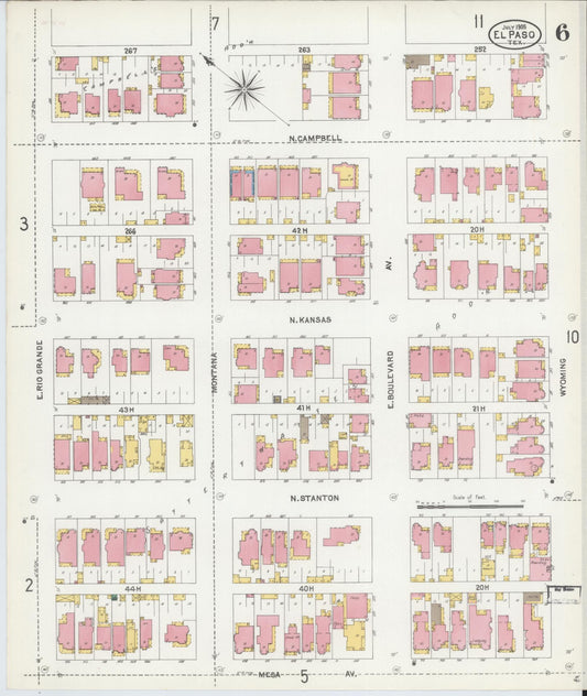 Sanborn Fire Insurance Map from El Paso, El Paso County, Texas (1905), Sheet #0006 - Historic Sanborn Fire Insurance Map Print, vintage old map wall art, antique decor, genealogy gift, Texas Texas map