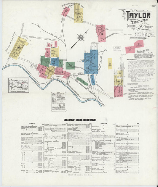 Sanborn Fire Insurance Map from Taylor, Lackawanna County, Pennsylvania (1921), Sheet #0001 - Historic Sanborn Fire Insurance Map Print, vintage old map wall art, antique decor, genealogy gift, Pennsylvania Pennsylvania map