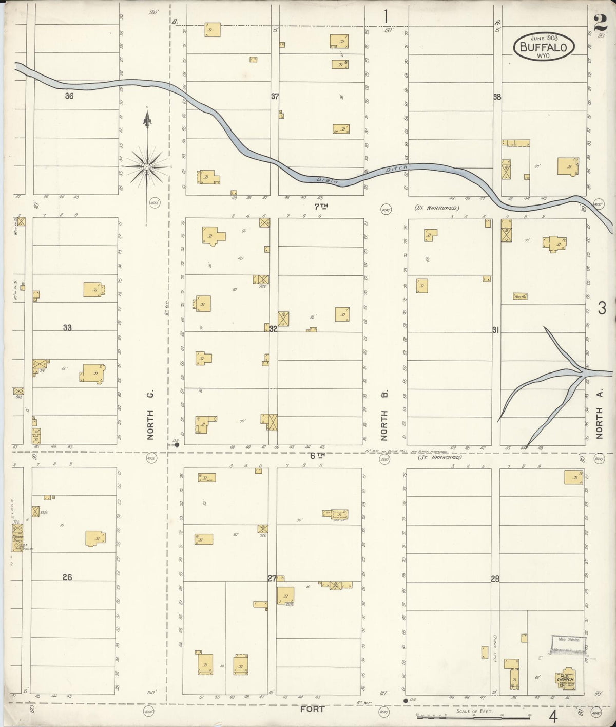 Sanborn Fire Insurance Map from Buffalo, Johnson County, Wyoming (1903), Sheet #0002 - Complete Map Set gallery image, historic Sanborn map, vintage wall art, Wyoming Wyoming