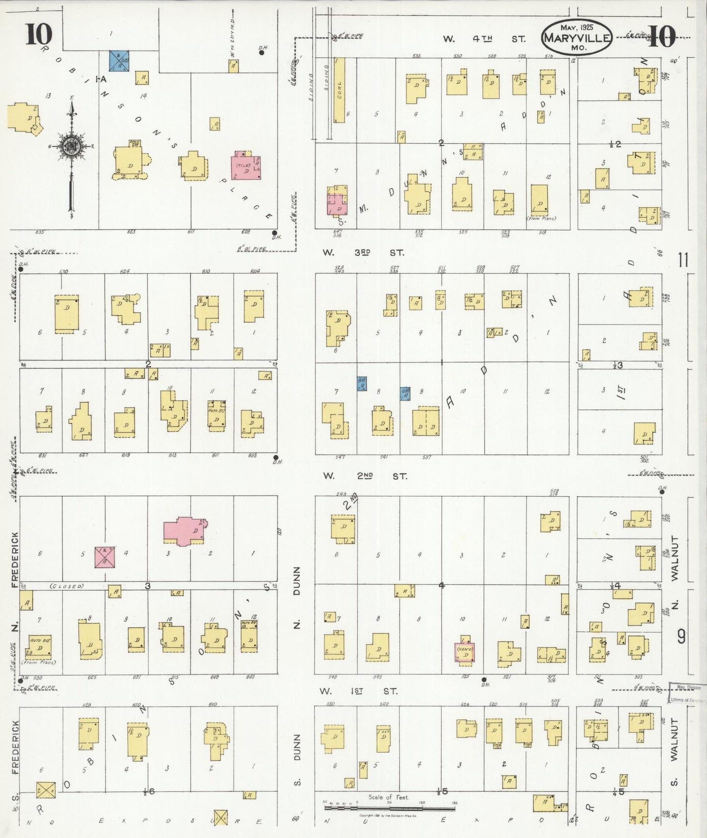 Sanborn Fire Insurance Map from Maryville, Nodaway County, Missouri (1925), Sheet #0010 - Complete Map Set gallery image, historic Sanborn map, vintage wall art, Missouri Missouri