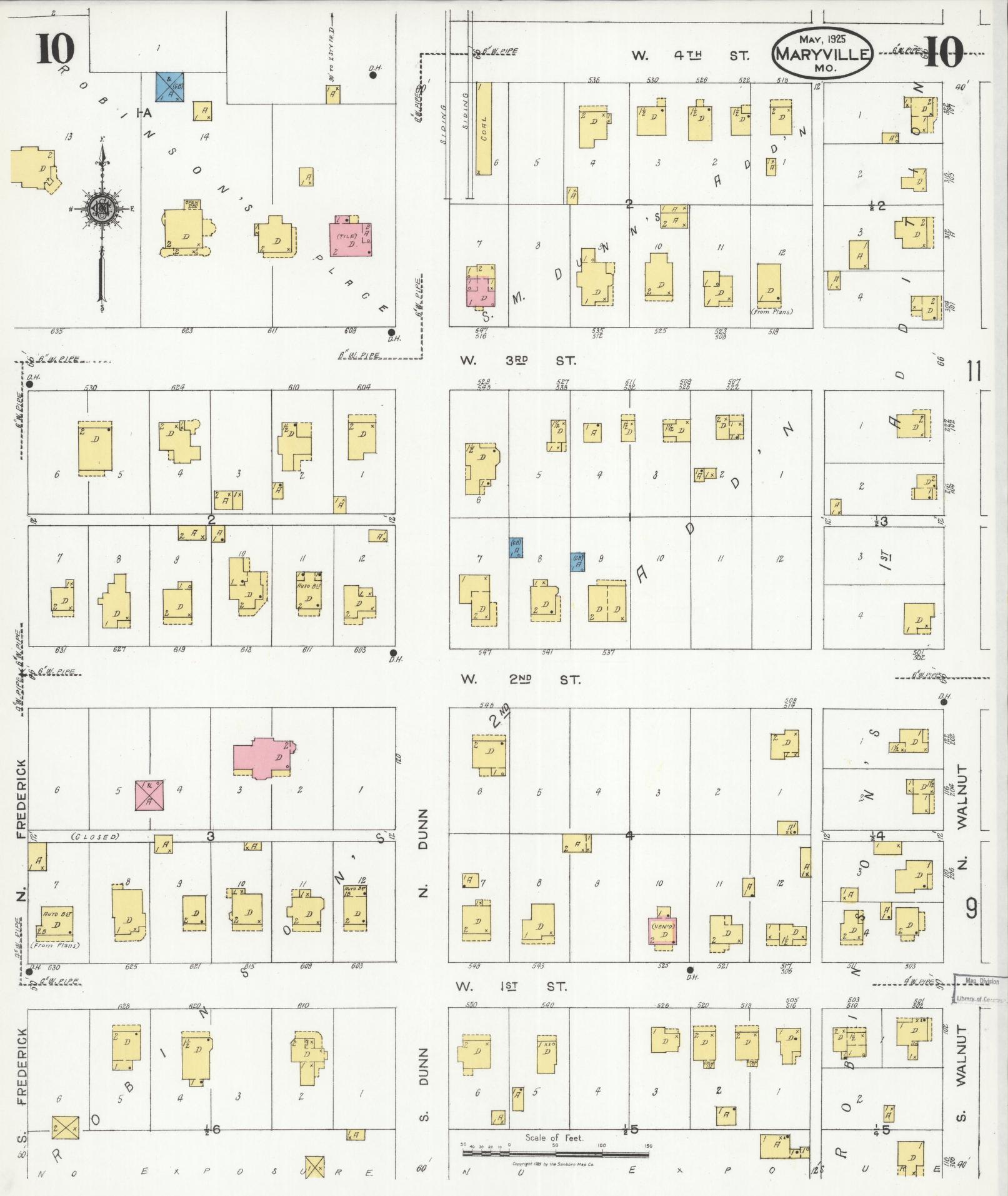 Sanborn Fire Insurance Map from Maryville, Nodaway County, Missouri (1925), Sheet #0010 - Complete Map Set gallery image, historic Sanborn map, vintage wall art, Missouri Missouri