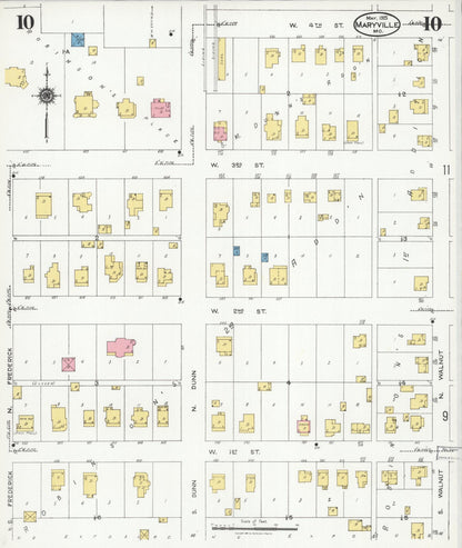 Sanborn Fire Insurance Map from Maryville, Nodaway County, Missouri (1925), Sheet #0010 - Complete Map Set gallery image, historic Sanborn map, vintage wall art, Missouri Missouri