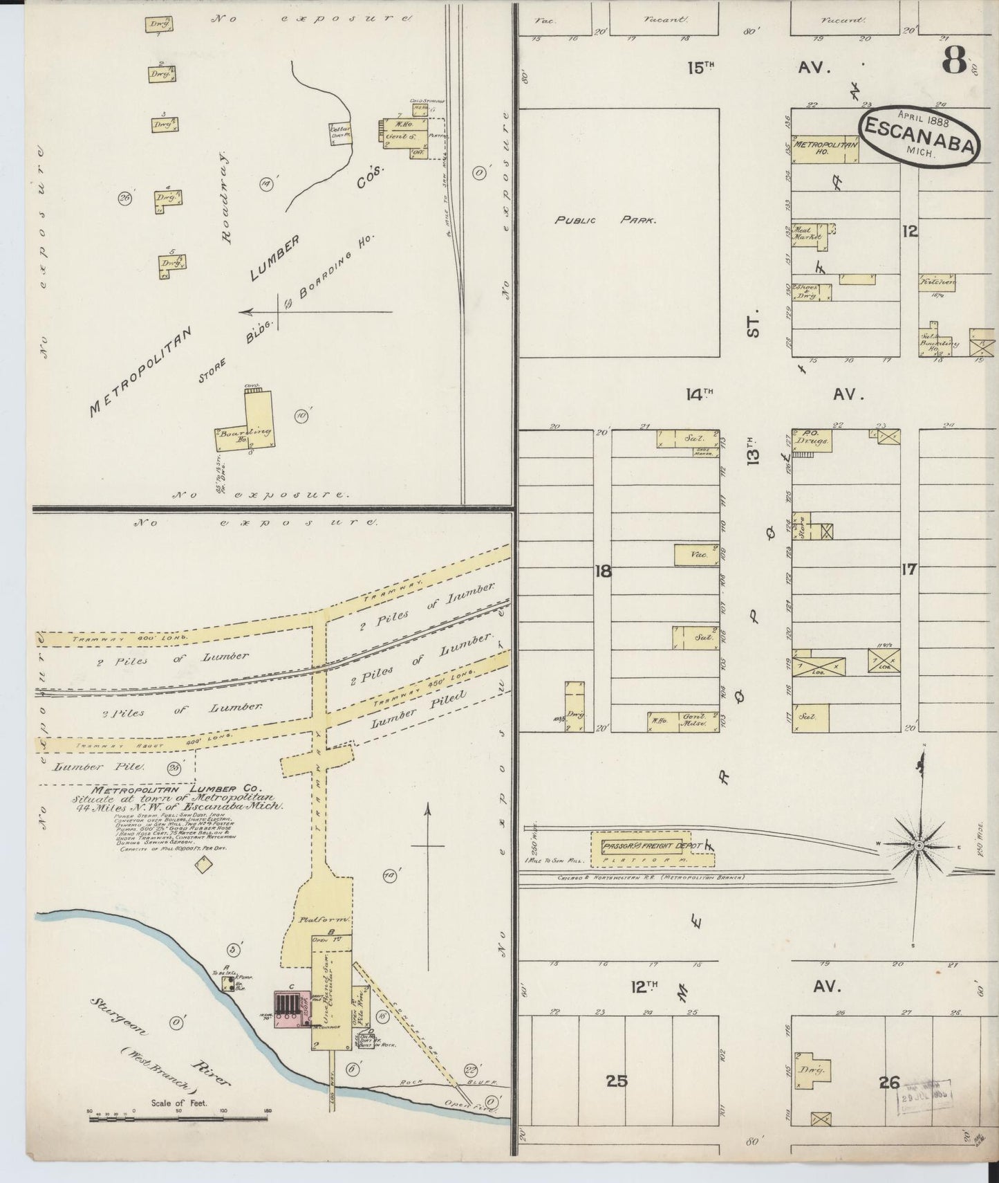 Sanborn Fire Insurance Map from Escanaba, Delta County, Michigan (1888), Sheet #0008 - Complete Map Set gallery image, historic Sanborn map, vintage wall art, Michigan Michigan