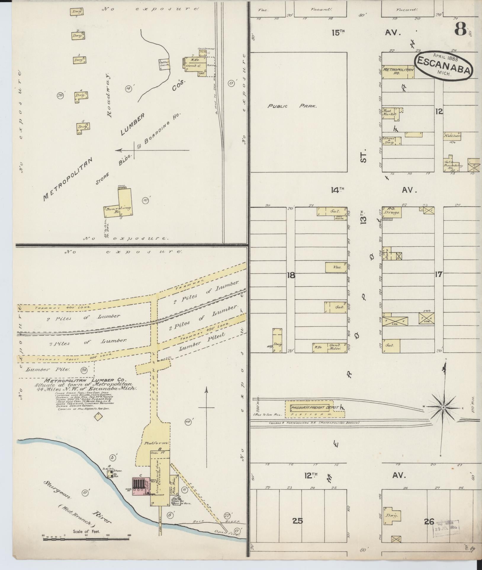 Sanborn Fire Insurance Map from Escanaba, Delta County, Michigan (1888), Sheet #0008 - Complete Map Set gallery image, historic Sanborn map, vintage wall art, Michigan Michigan
