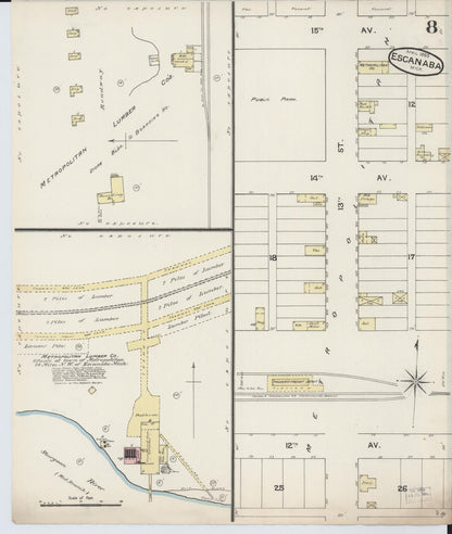 Sanborn Fire Insurance Map from Escanaba, Delta County, Michigan (1888), Sheet #0008 - Complete Map Set gallery image, historic Sanborn map, vintage wall art, Michigan Michigan