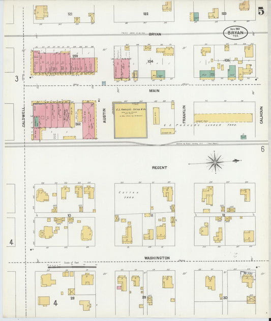 Sanborn Fire Insurance Map from Bryan, Brazos County, Texas (1901), Sheet #0005 - Historic Sanborn Fire Insurance Map Print, vintage old map wall art, antique decor, genealogy gift, Texas Texas map