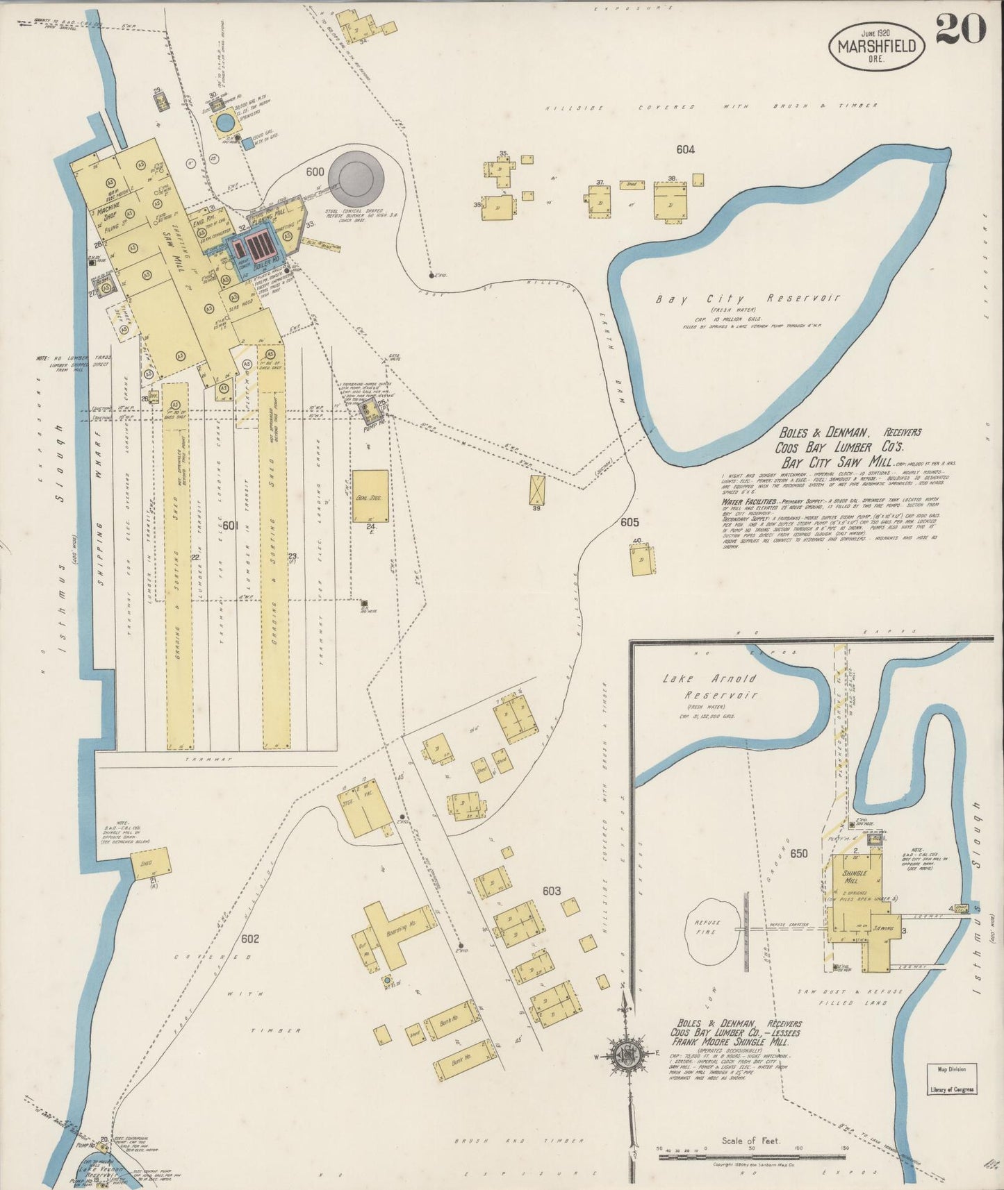 Sanborn Fire Insurance Map from Marshfield, Coos County, Oregon (1920), Sheet #0020 - Historic Sanborn Fire Insurance Map Print, vintage old map wall art, antique decor, genealogy gift, Oregon Oregon map