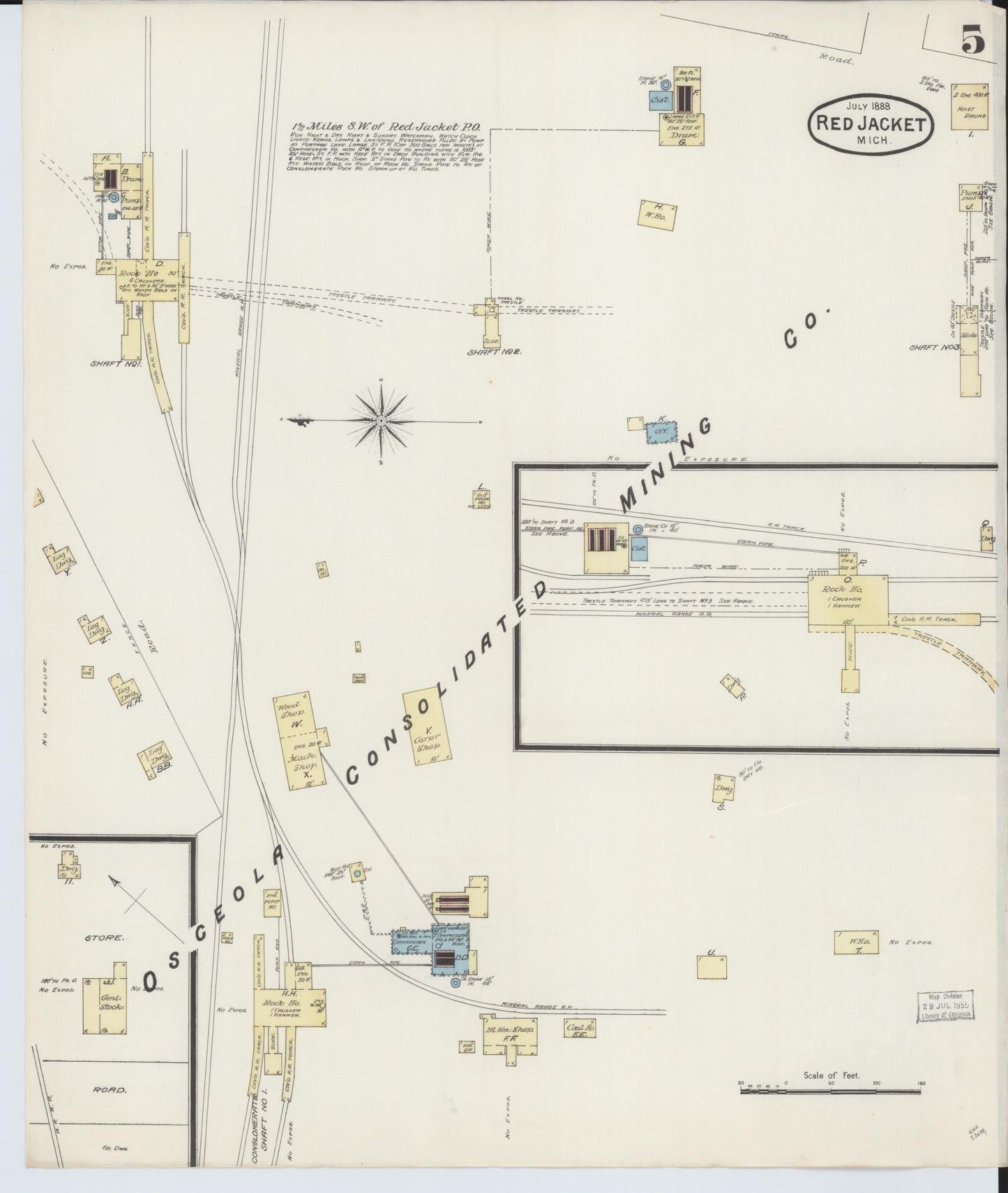 Sanborn Fire Insurance Map from Red Jacket, Houghton County, Michigan (1888), Sheet #0005 - Complete Map Set gallery image, historic Sanborn map, vintage wall art, Michigan Michigan