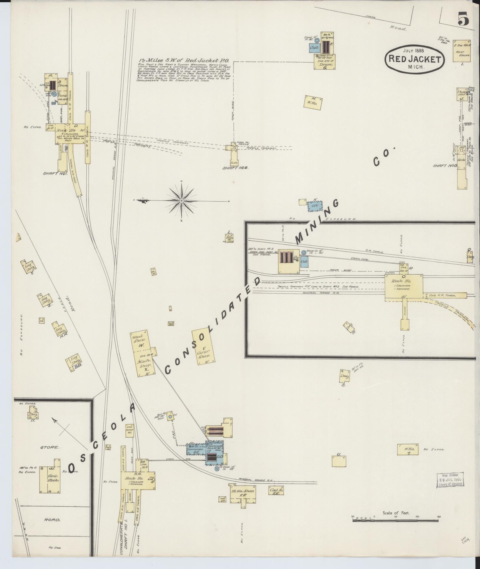 Sanborn Fire Insurance Map from Red Jacket, Houghton County, Michigan (1888), Sheet #0005 - Complete Map Set gallery image, historic Sanborn map, vintage wall art, Michigan Michigan