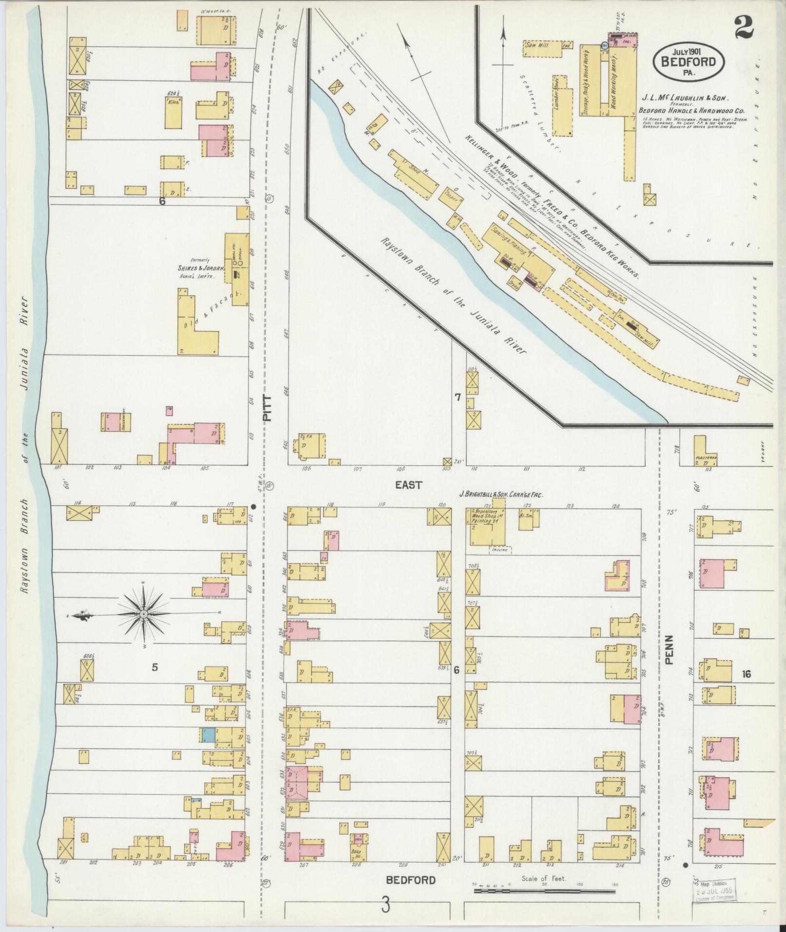 Sanborn Fire Insurance Map from Bedford, Bedford County, Pennsylvania (1901), Sheet #0002 - Historic Sanborn Fire Insurance Map Print, vintage old map wall art, antique decor, genealogy gift, Pennsylvania Pennsylvania map