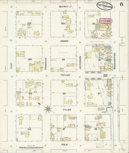 Sanborn Fire Insurance Map from Port Townsend, Jefferson County, Washington (1891), Sheet #0006 - Historic Sanborn Fire Insurance Map Print, vintage old map wall art, antique decor, genealogy gift, Washington Washington map