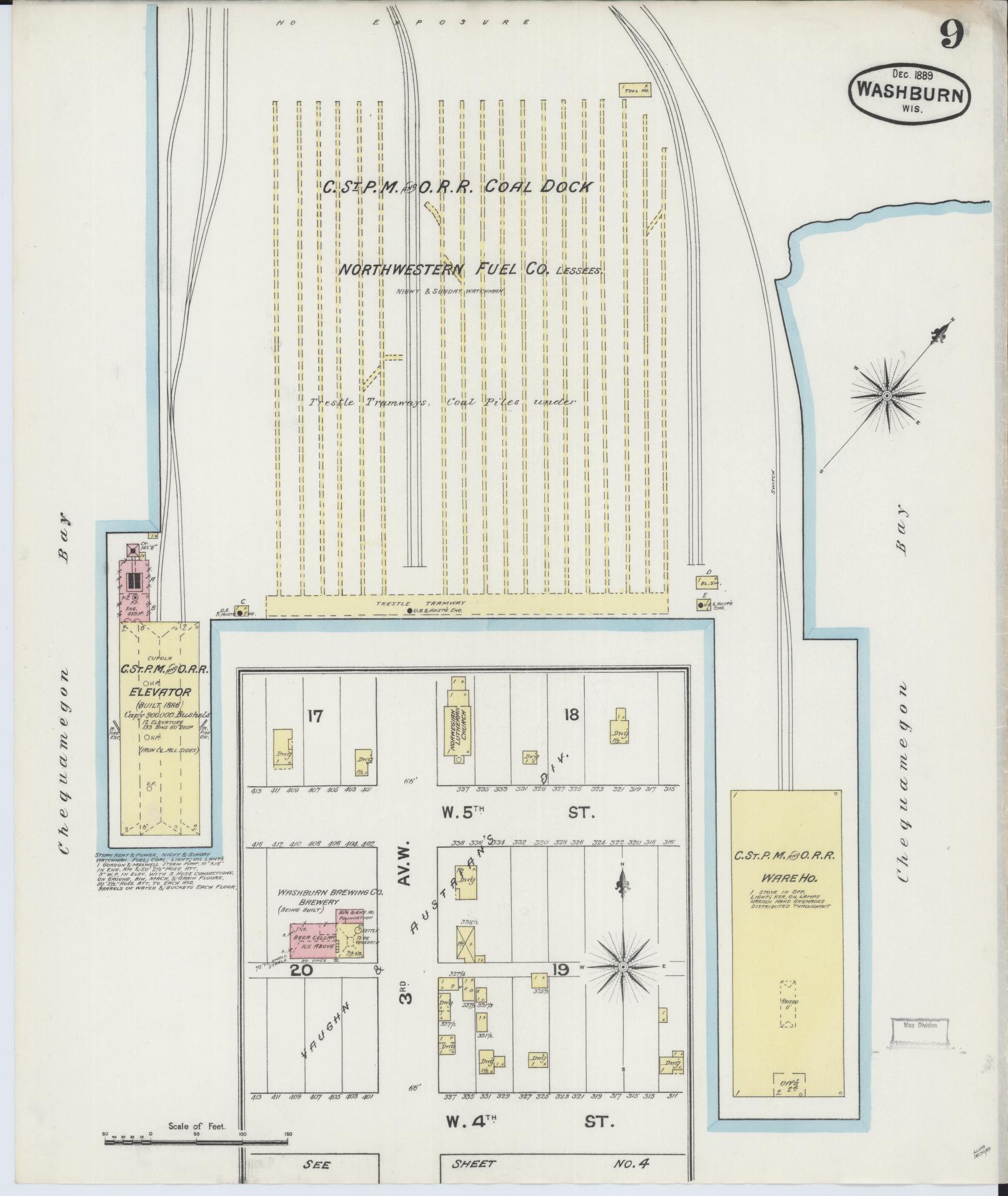 Sanborn Fire Insurance Map from Washburn, Bayfield County, Wisconsin (1889), Sheet #0009 - Complete Map Set gallery image, historic Sanborn map, vintage wall art, Wisconsin Wisconsin