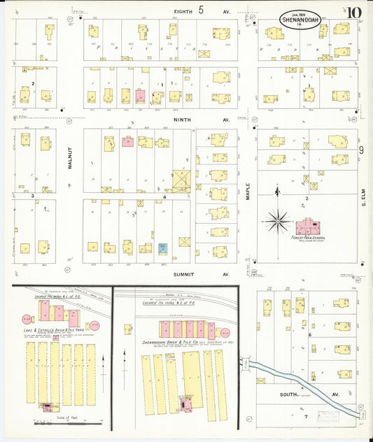 Sanborn Fire Insurance Map from Shenandoah, Page County, Iowa (1909), Sheet #0010 - Historic Sanborn Fire Insurance Map Print, vintage old map wall art