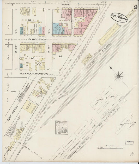 Sanborn Fire Insurance Map from Fort Worth, Tarrant County, Texas (1885), Sheet #0009 - Historic Sanborn Fire Insurance Map Print, vintage old map wall art, antique decor, genealogy gift, Texas Texas map