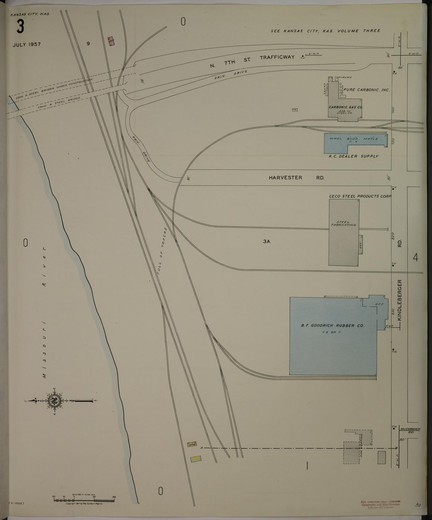 Sanborn Fire Insurance Map from Kansas City, Wyandotte County, Kansas (1957), Sheet #0003 - Complete Map Set gallery image, historic Sanborn map, vintage wall art, Kansas Kansas
