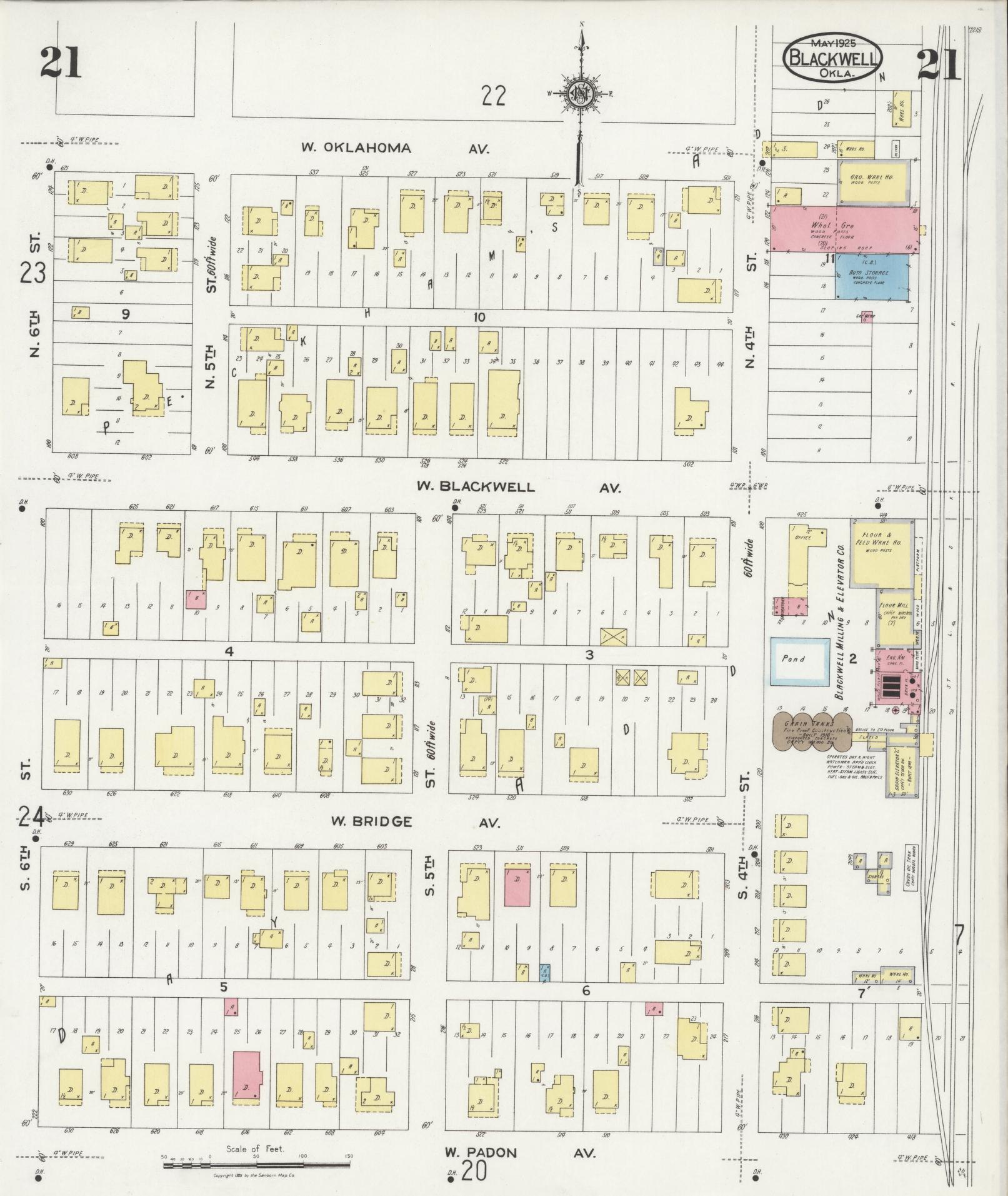 Sanborn Fire Insurance Map from Blackwell, Kay County, Oklahoma (1925), Sheet #0021 - Complete Map Set gallery image, historic Sanborn map, vintage wall art, Oklahoma Oklahoma
