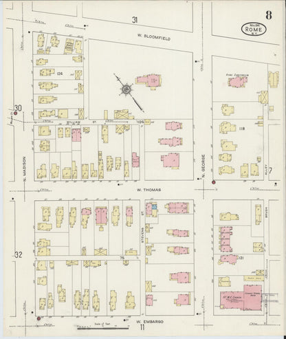 Sanborn Fire Insurance Map from Rome, Oneida County, New York (1914), Sheet #0008 - Historic Sanborn Fire Insurance Map Print, vintage old map wall art, antique decor, genealogy gift, New York New York map