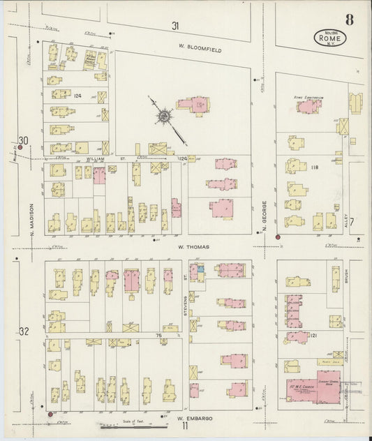 Sanborn Fire Insurance Map from Rome, Oneida County, New York (1914), Sheet #0008 - Historic Sanborn Fire Insurance Map Print, vintage old map wall art, antique decor, genealogy gift, New York New York map