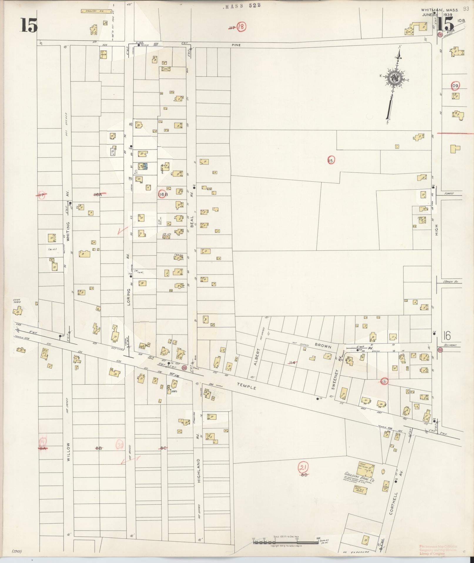 Sanborn Fire Insurance Map from Whitman, Plymouth County, Massachusetts (1950), Sheet #0015 - Historic Sanborn Fire Insurance Map Print, vintage old map wall art, antique decor, genealogy gift, Massachusetts Massachusetts map