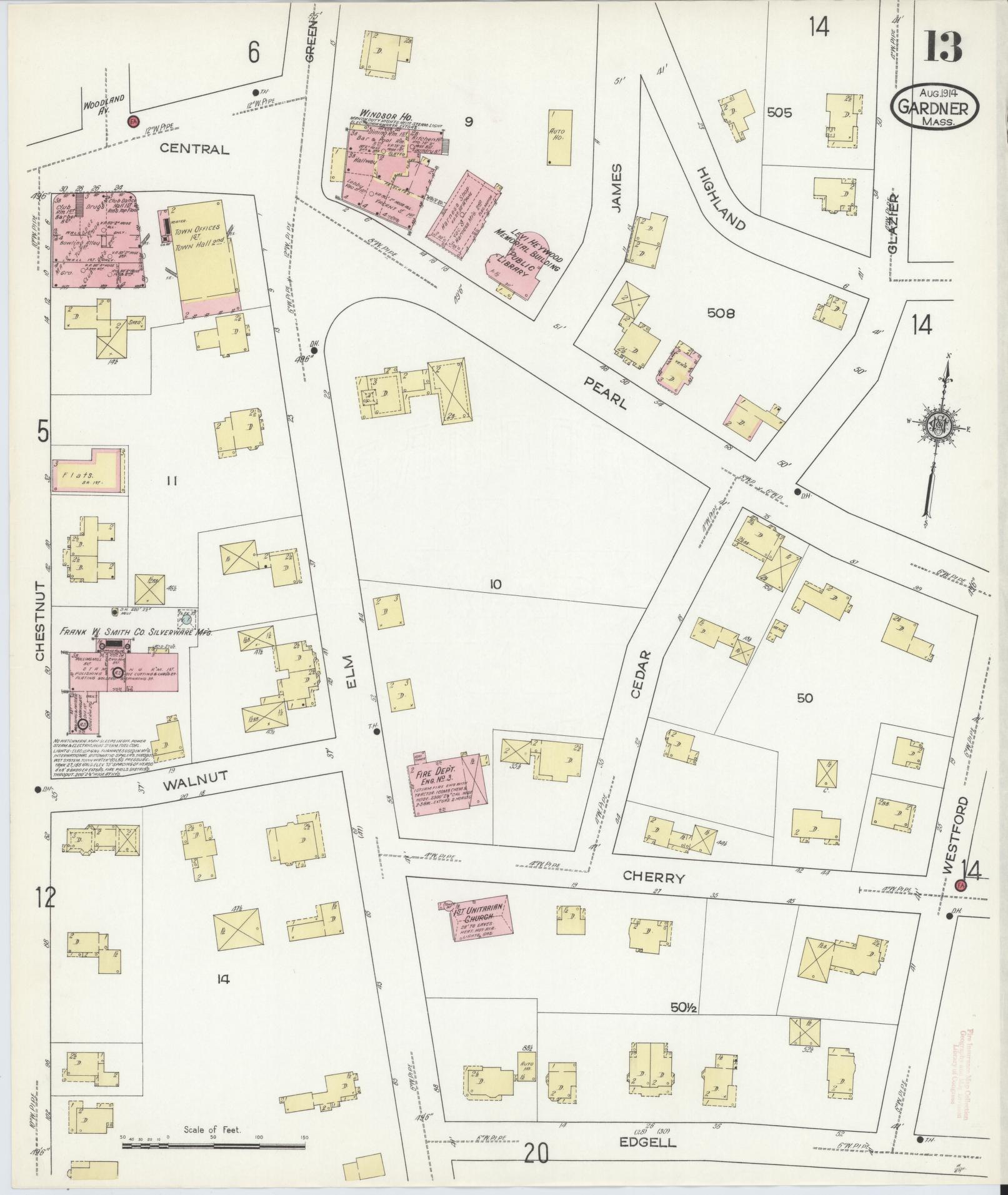 Sanborn Fire Insurance Map from Gardner, Worcester County, Massachusetts (1914), Sheet #0013 - Complete Map Set gallery image, historic Sanborn map, vintage wall art, Massachusetts Massachusetts