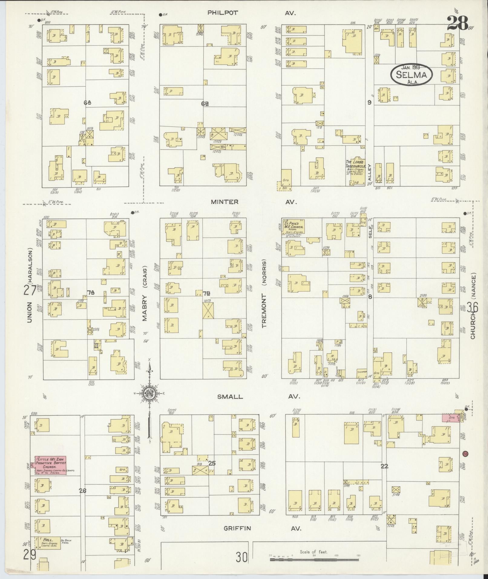Sanborn Fire Insurance Map from Selma, Dallas County, Alabama (1913), Sheet #0028 - Complete Map Set gallery image, historic Sanborn map, vintage wall art, Alabama Alabama