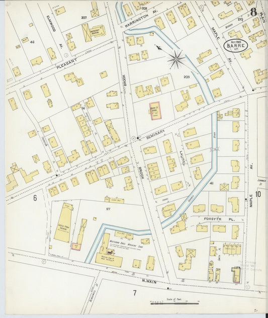 Sanborn Fire Insurance Map from Barre, Washington County, Vermont (1905), Sheet #0008 - Historic Sanborn Fire Insurance Map Print, vintage old map wall art, antique decor, genealogy gift, Vermont Vermont map