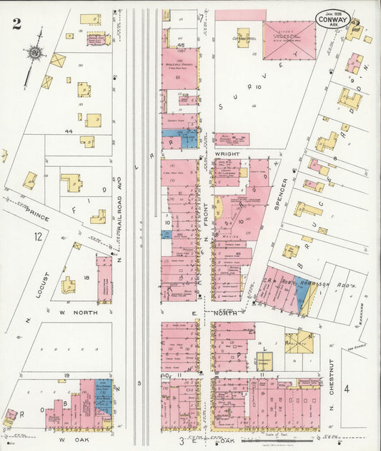 Sanborn Fire Insurance Map from Conway, Faulkner County, Arkansas (1926), Sheet #0002 - Historic Sanborn Fire Insurance Map Print, vintage old map wall art, antique decor, genealogy gift, Arkansas Arkansas map