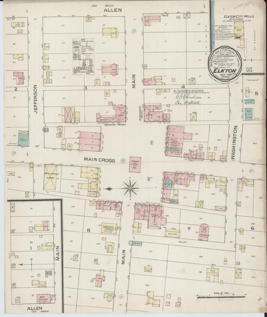 Sanborn Fire Insurance Map from Elkton, Todd County, Kentucky (Unknown), Sheet #0001 - Historic Sanborn Fire Insurance Map Print, vintage old map wall art, antique decor, genealogy gift, Kentucky Kentucky map