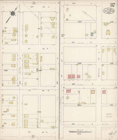 Sanborn Fire Insurance Map from Billings, Yellowstone County, Montana (1912), Sheet #0037 - Complete Map Set gallery image, historic Sanborn map, vintage wall art, Montana Montana