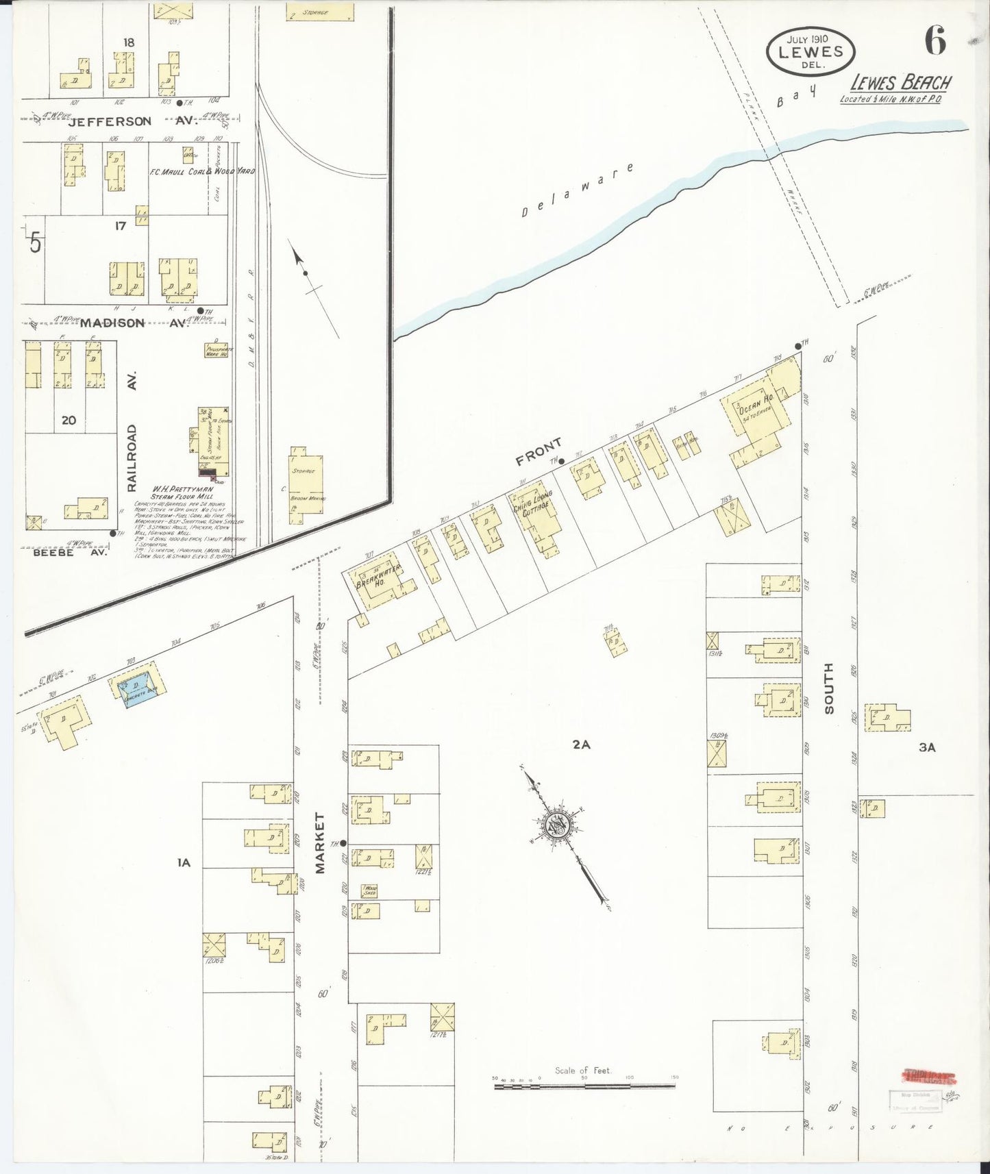 Sanborn Fire Insurance Map from Lewes, Sussex County, Delaware (1910), Sheet #0006 - Complete Map Set gallery image, historic Sanborn map, vintage wall art, Delaware Delaware