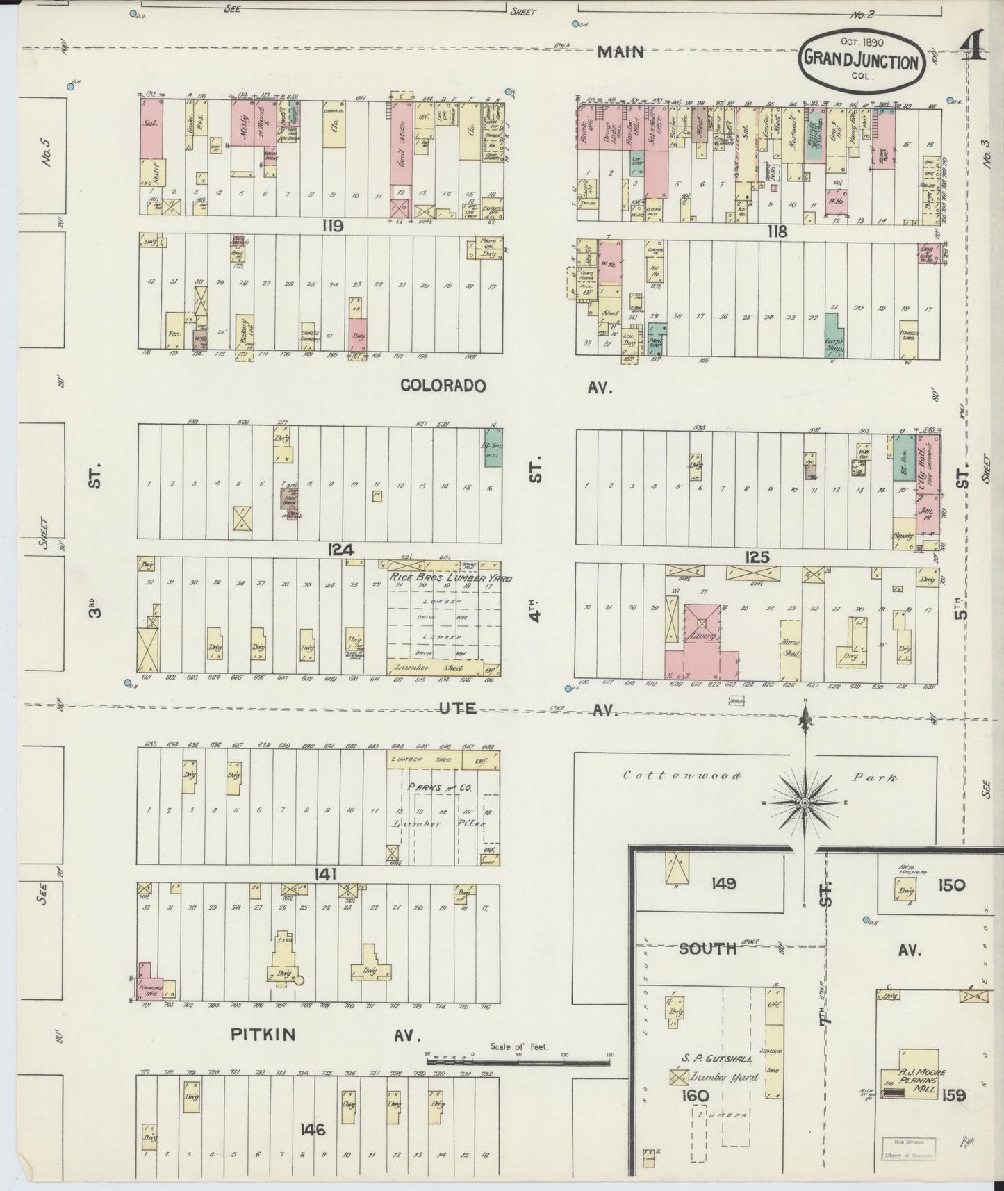 Sanborn Fire Insurance Map from Grand Junction, Mesa County, Colorado (1890), Sheet #0004 - Complete Map Set gallery image, historic Sanborn map, vintage wall art, Colorado Colorado