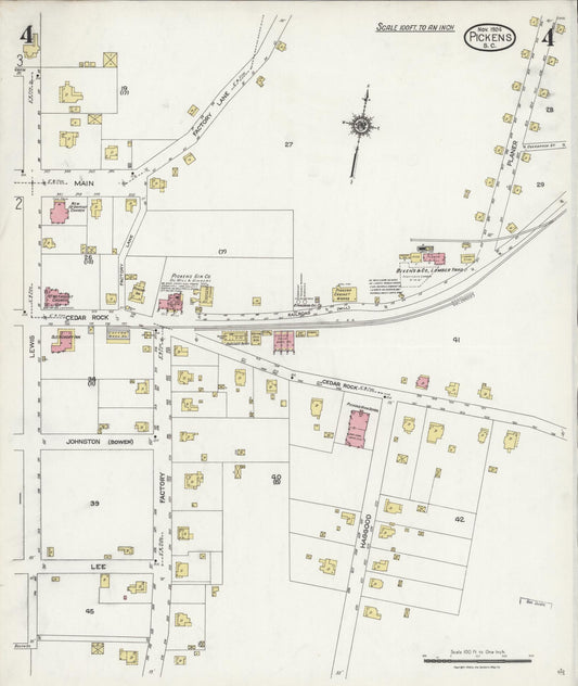 Sanborn Fire Insurance Map from Pickens, Pickens County, South Carolina (1924), Sheet #0004 - Historic Sanborn Fire Insurance Map Print, vintage old map wall art, antique decor, genealogy gift, South Carolina South Carolina map
