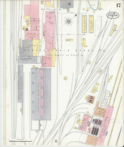 Sanborn Fire Insurance Map from Steelton, Dauphin County, Pennsylvania (1909), Sheet #0017 - Historic Sanborn Fire Insurance Map Print, vintage old map wall art, antique decor, genealogy gift, Pennsylvania Pennsylvania map