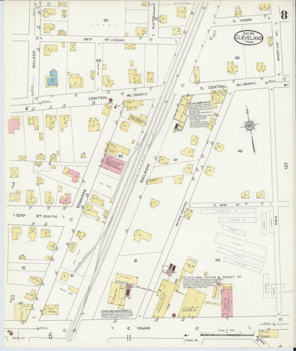 Sanborn Fire Insurance Map from Cleveland, Bradley County, Tennessee (1912), Sheet #0008 - Complete Map Set gallery image, historic Sanborn map, vintage wall art, Tennessee Tennessee