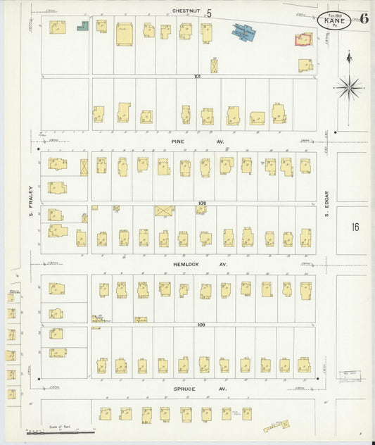 Sanborn Fire Insurance Map from Kane, McKean County, Pennsylvania (1909), Sheet #0006 - Historic Sanborn Fire Insurance Map Print, vintage old map wall art, antique decor, genealogy gift, Pennsylvania Pennsylvania map