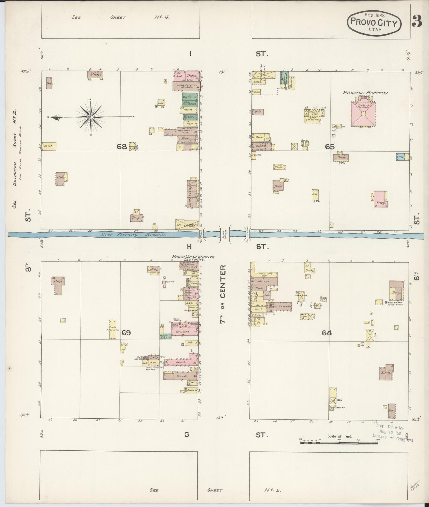 Sanborn Fire Insurance Map from Provo, Utah County, Utah (1888), Sheet #0003 - Complete Map Set gallery image, historic Sanborn map, vintage wall art, Provo Utah