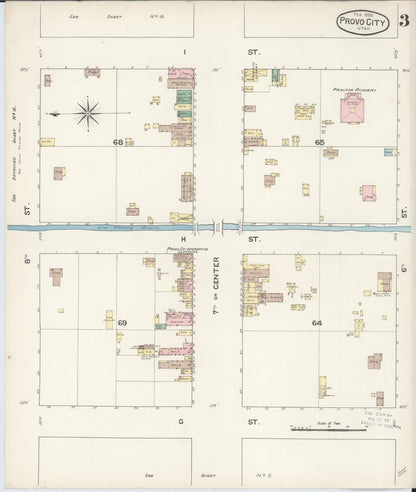 Sanborn Fire Insurance Map from Provo, Utah County, Utah (1888), Sheet #0003 - Complete Map Set gallery image, historic Sanborn map, vintage wall art, Provo Utah