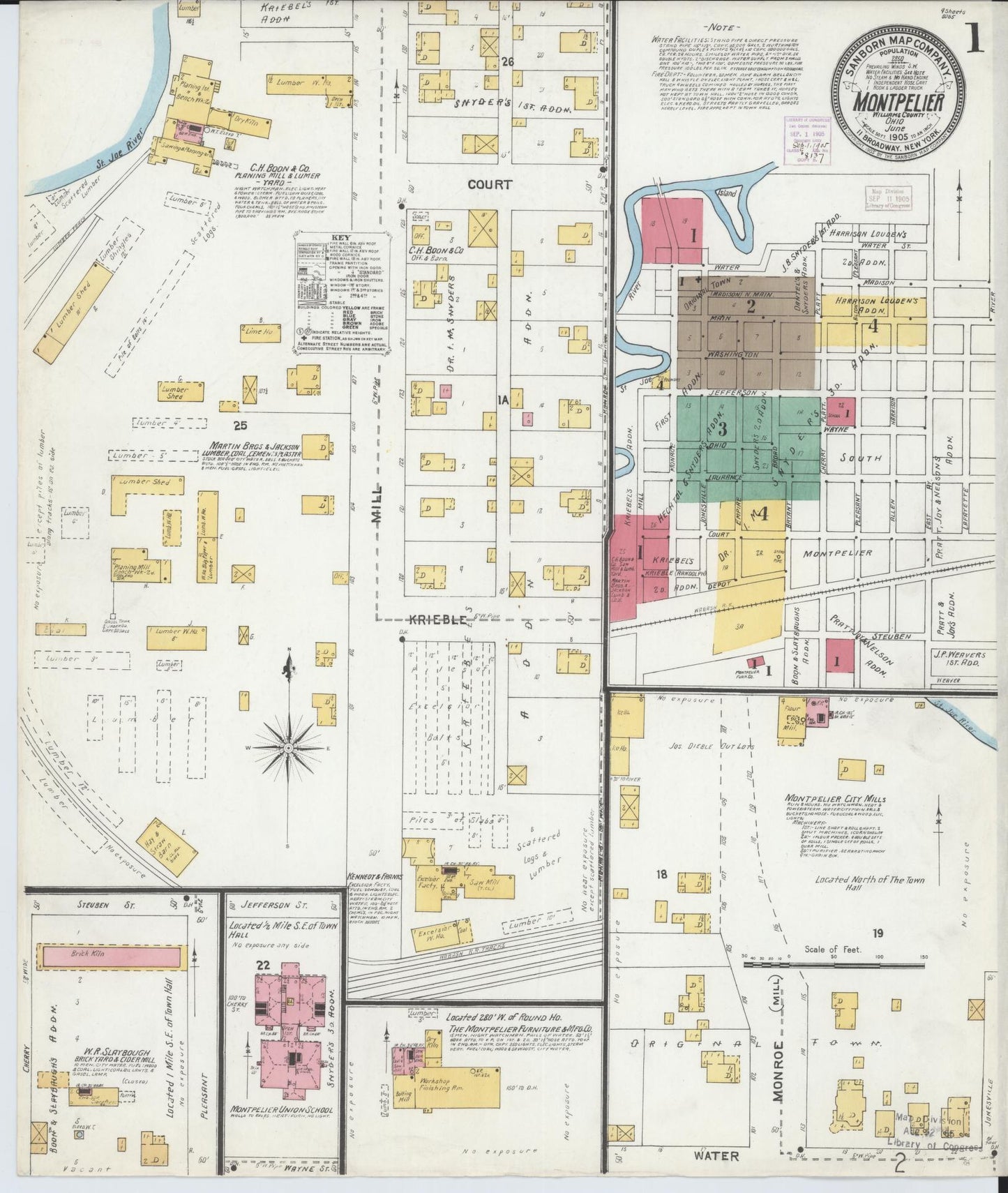 Sanborn Fire Insurance Map from Montpelier, Williams County, Ohio (1905), Sheet #0001 - Historic Sanborn Fire Insurance Map Print, vintage old map wall art, antique decor, genealogy gift, Ohio Ohio map