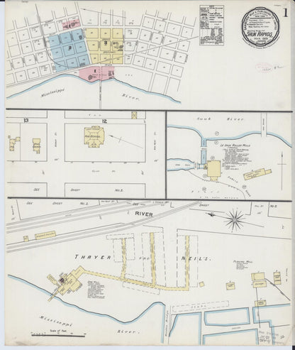 Sanborn Fire Insurance Map from Sauk Rapids, Benton County, Minnesota (1889), Sheet #0001 - Complete Map Set gallery image, historic Sanborn map, vintage wall art, Minnesota Minnesota