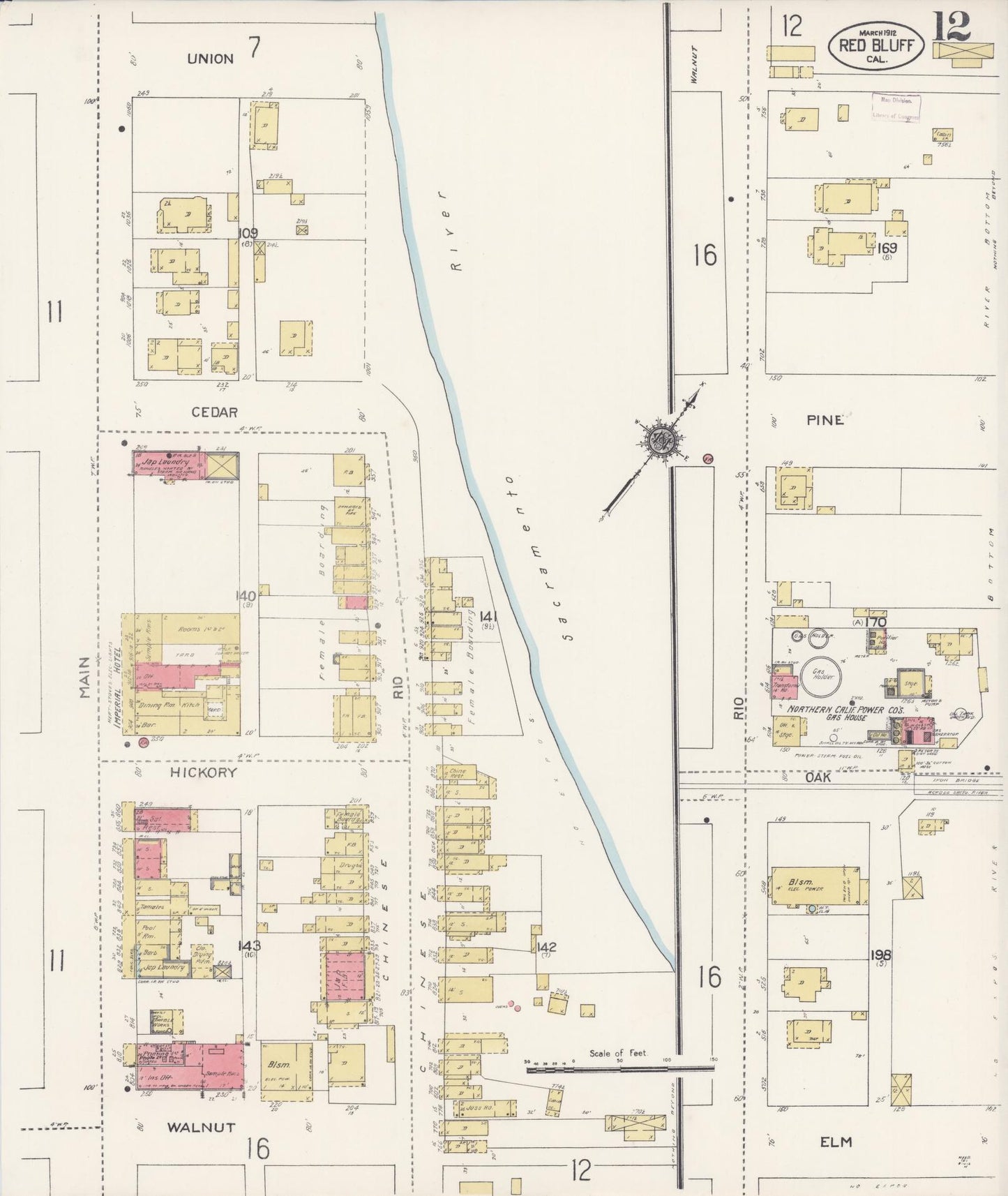 Sanborn Fire Insurance Map from Red Bluff, Tehama County, California (1912), Sheet #0012 - Complete Map Set gallery image, historic Sanborn map, vintage wall art, California California