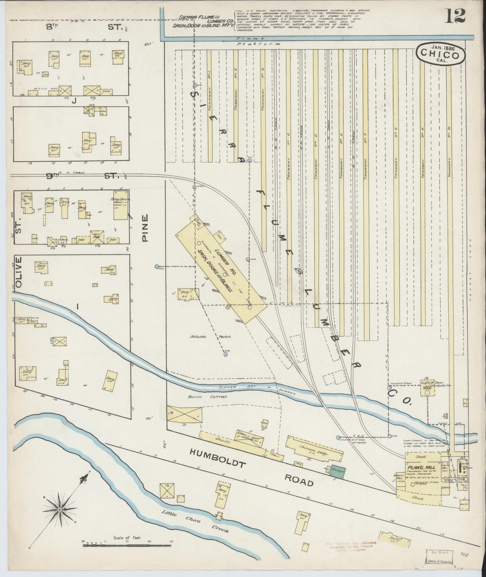 Sanborn Fire Insurance Map from Chico, Butte County, California (1886), Sheet #0012 - Complete Map Set gallery image, historic Sanborn map, vintage wall art, California California